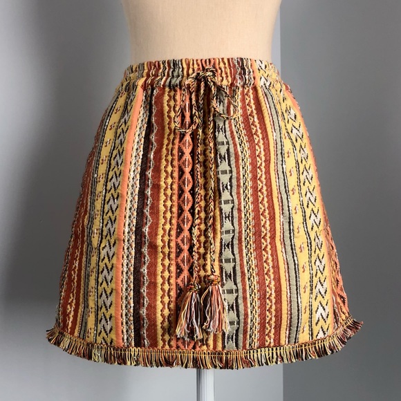 Calypso St. Barth Dresses & Skirts - ⚡️SALE Calypso St. Barth Gideona Woven Aztec Print Beaded Fringe Mini Skirt
